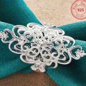Elegant 925 Sterling Silver Filigree Women's Ring Sz 9